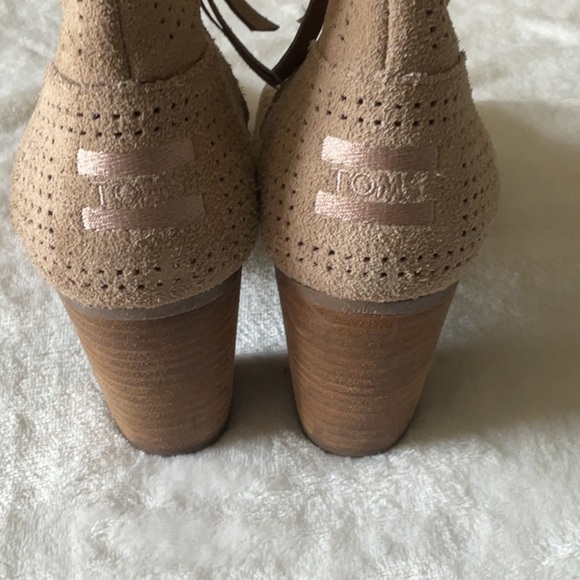 Toms Tan Heeled Boots with Perforated Suede Design - Picture 2 of 5